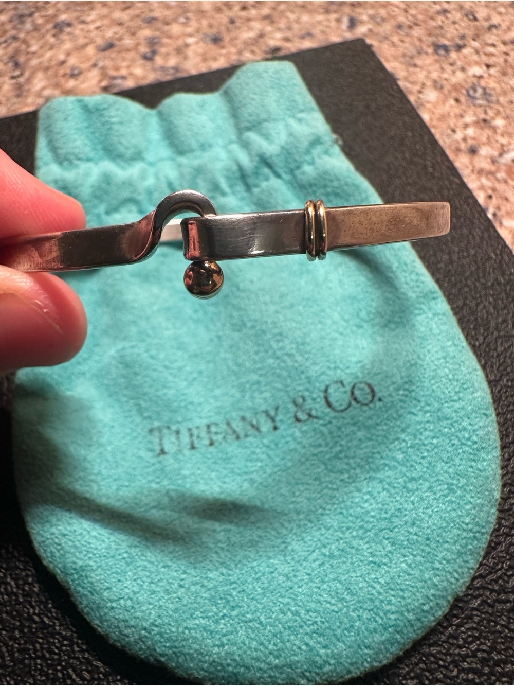 Tiffany & Co Hook and Eye Sterling Silver & 18k Yellow Gold Bangle Bracelet - Picture 3 of 5